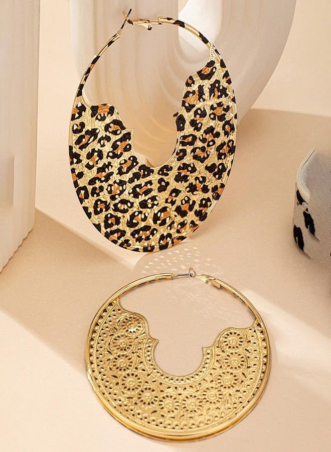MarveBard Leopard Print Earrings for Women Vintage Leopards Print Hoop Earrings 90s Large Bamboo Hoop Earrings Hypoallergenic Statement Hoop Earring Trendy Birthday Party Wedding Jewelry (Leopard Print2) - Image 5